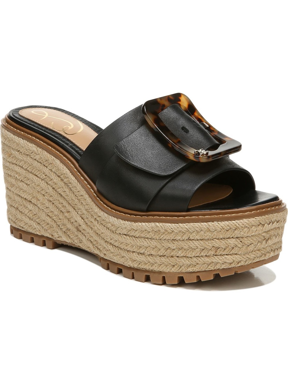 Sam Edelman Livi Black Leather Espadrille Platform Wedge w/ Buckle. Size 8.5